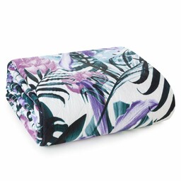 Eurofirany Narzuta dekoracyjna 200x220 Malibu turkusowa wrzosowa liście