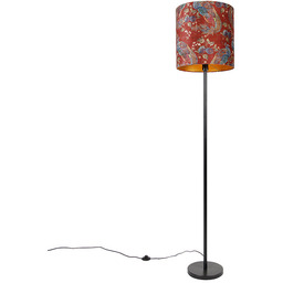 Lampa podłogowa z kloszem - wzór pawia czerwony