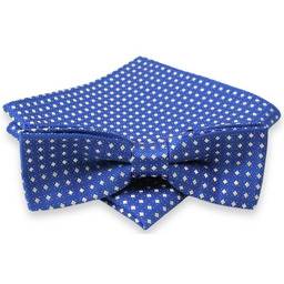 Niebieska Mucha w Białe Kwadraciki + Poszetka, Męska