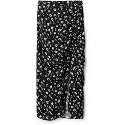 Spódnica średniej długości z rozcięciem i kwiatami