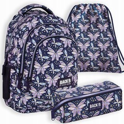 3W1PLECAK Backup Szkolny Wróżki Motyl+piórnik+worek Dziewczynki, Pastelowe