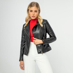 Damska ramoneska ze skóry ekologicznej czarna