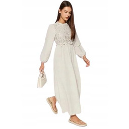 TRENDYOL SUKIENKA DŁUGA Z BUFIASTYMI RĘKAWAMI I AŻUROWYM