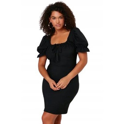 TRENDYOL CZARNA SUKIENKA Z KRÓTKIMI BUFIASTYMI RĘKAWAMI 44