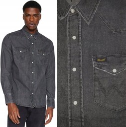 Wrangler HERITAGE SHIRT WashedBlack KOSZULA JEANSOWA SZARY DżINS