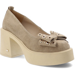 Karino Beżowe Półbuty Stylowe Obuwie Damskie Na Obcasie