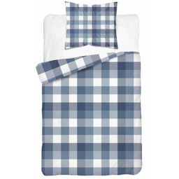 Pościel satynowa 140x200 Granatowa kratka stylowa i uniwersalna,