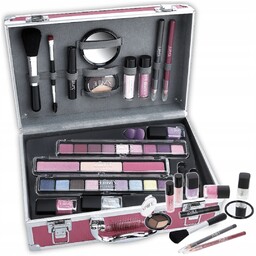 Kuferek z Kosmetykami Pędzelki Puder Błyszczyk Kredki Cienie