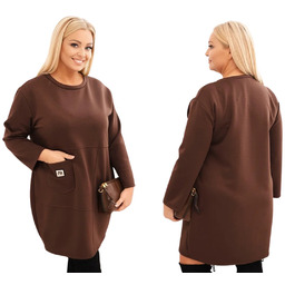 Brązowa sukienka damska masełkowa Plus Size z kieszenią