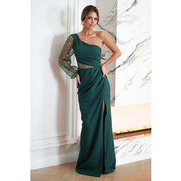 Sukienka cekinowa na jedno ramię 296-13 Zielony 38