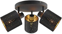 Lampa sufitowa Lindby Vasilia, 3-punktowa, czarny/złoty, tkanina