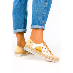 Beżowe półbuty Maciejka espadryle ażurowe sznurowane polska skóra