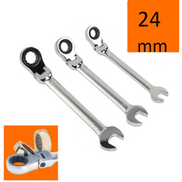 Klucz płasko-oczkowy z grzechotką i przegubem, łamany 24mm