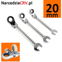 Klucz płasko-oczkowy z grzechotką i przegubem, łamany 20mm