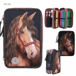 Piórnik Miss Melody Glitter Horse Konie Potrójny