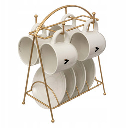 Zestaw Do Kawy Kubki Talerzyki Porcelanowe Na Stojaku