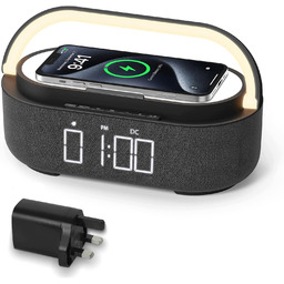 Radio Fm Czarne Głośnik Bluetooth Budzik Ładowarka Indukcyjna