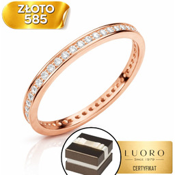 PIERŚCIONEK ZŁOTY 585 14K JEDNORZĘDÓWKA CYRKONIE RÓŻOWE ZŁOTO