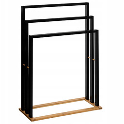 Stojak Na Ręczniki Czarny Loftowy Bambusowa Podstawa