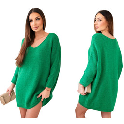 Zielony sweter damski oversize Plus Size z dekoltem
