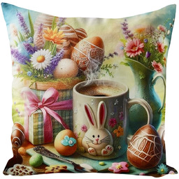 Poszewka welurowa wielkanocna kolorowa w pisanki i kwiaty