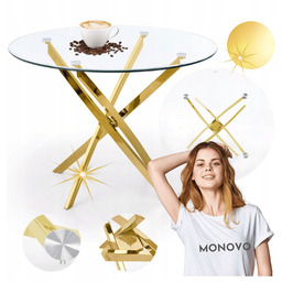 Szklany Stół Okrągły ze Złotymi Nogami Raymond