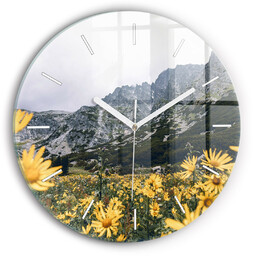Zegar ścienny dekoracyjny cichy Łąka kwiaty w górach