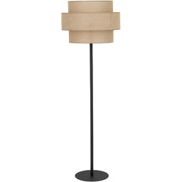 Lampa podłogowa boho czarna stalowa z brązowym kloszem