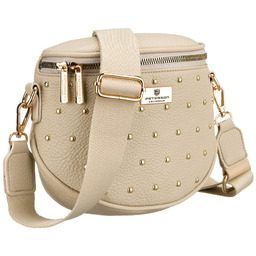 Beżowa nerka damska ze skóry ekologicznej ozdobiona ćwiekami