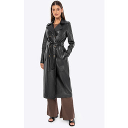 Damski płaszcz ze skóry owczej dwurzędowy czarny