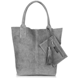 Shopperka szara skórzana T49