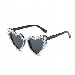 Perłowe Okulary Przeciwsłoneczne w Stylu Y2K Serca Serduszka