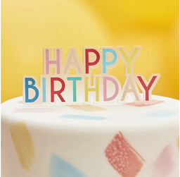 Topper akrylowy na tort Happy Birthday tęczowy -