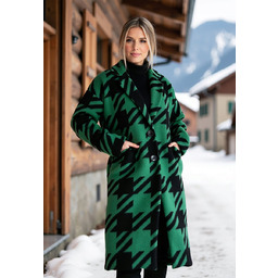 Płaszcz w pepitkę Elegancki płaszcz damski Zielony płaszcz