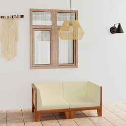 Emaga 2-osobowa sofa z kremowymi poduszkami, lite drewno