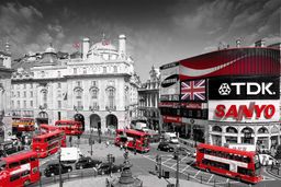 Londyn Piccadilly Circus - Czerwone Autobusy - plakat