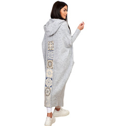 Ciepły sweter damski kardigan grecki wzór z wełną