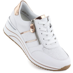 Skórzane sneakersy damskie na koturnie białe Remonte Rieker