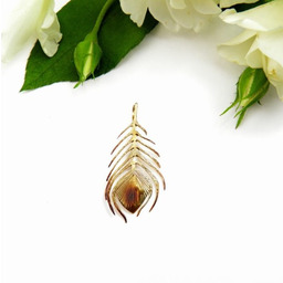 Pawie piórko brązowe duże - wisiorek srebrny