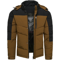 Kurtka męska ocieplana z odczepianym kapturem czarno-brązowa Recea