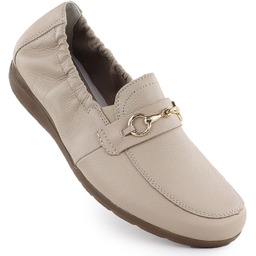 Skórzane półbuty damskie komfortowe mokasyny beżowe Rieker L9354-60