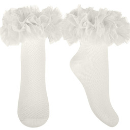 Dziewczęce skarpetki z tiulową falbanką ecru Milusie r.22