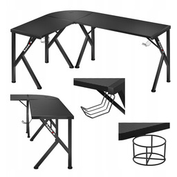 Biurko gamingowe narożne Huzaro czarne komputerowe 117x154x48 cm