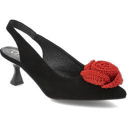 Chebello Czarne Sandały Eleganckie Obuwie Damskie Róża