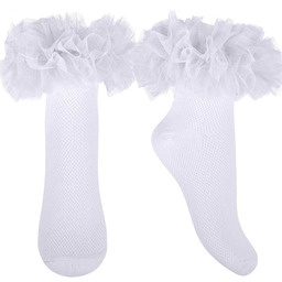 Dziewczęce skarpetki z tiulową falbanką białe Milusie r.22