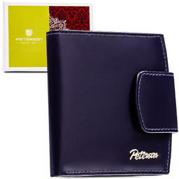 Skórzany, fioletowy portfel damski z systemem RFID, zamykany