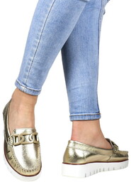 Mokasyny Ze Skóry Z Łańcuchem Na Grubej Podeszwie