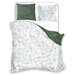 Pościel dwustronna z bawełny satynowej biała w gałązki