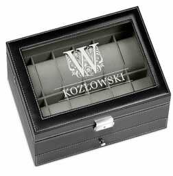 Szkatułka czarna na zegarki i biżuterię z grawerem