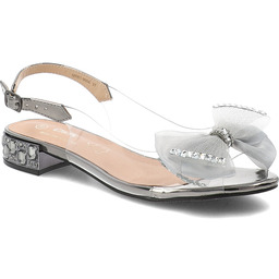 S.Barski Sandały damskie, transparentny pasek ozdobna kokarda zapinane